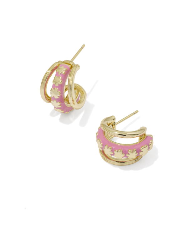 Gold Plated Jane Huggie Earring in Dark Pink Enamel by Kendra Scott