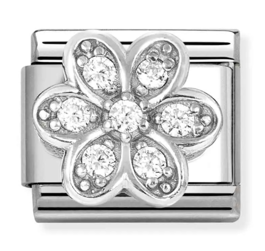 Stainless Steel & Sterling Silver Daisy Charm with CZ