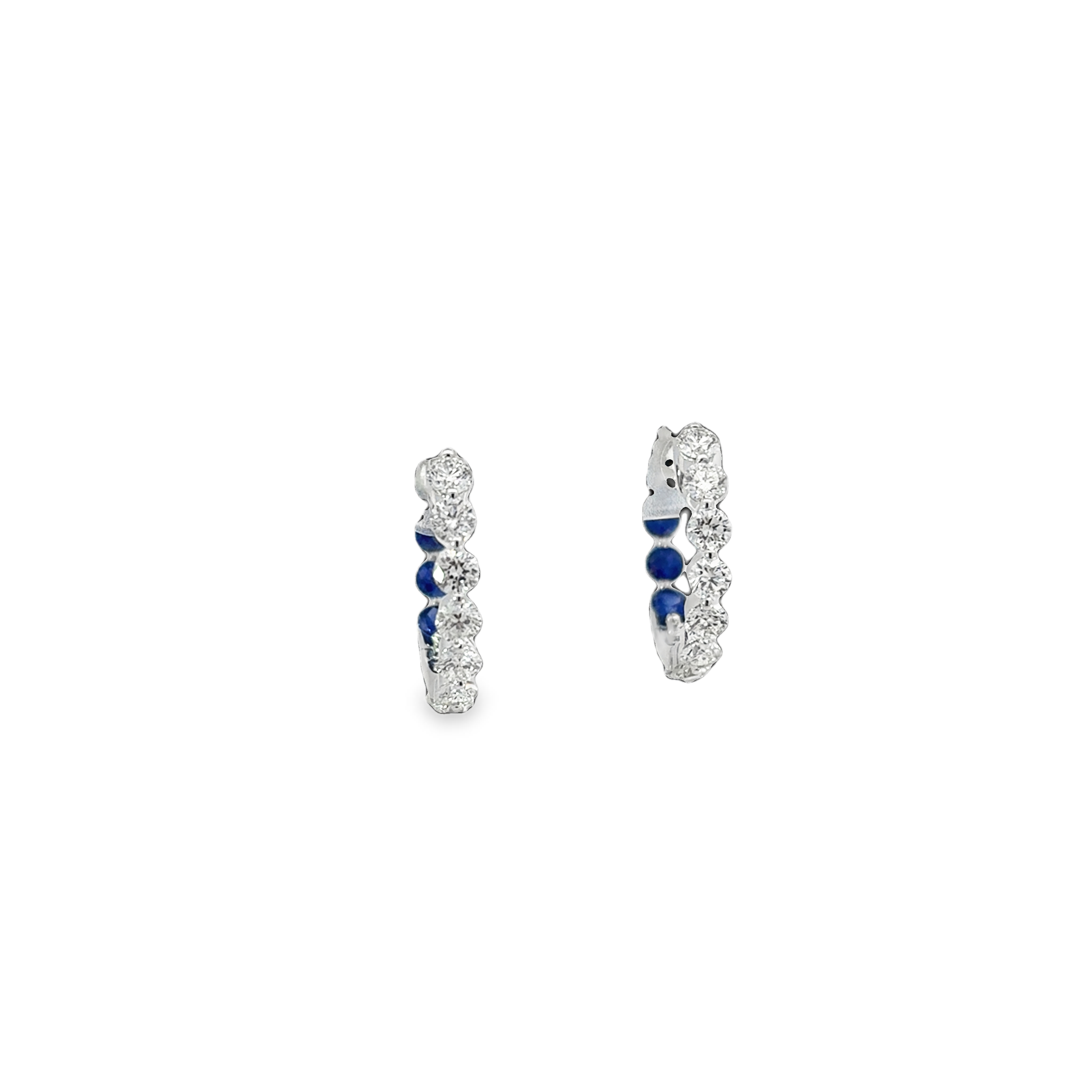 14K WG Diamond & Sapphire Inside Out Shared Prong Hoop Earrings by David Kord Main image