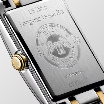 Longines DolceVita Rectangular Watch with Silver Flinqué Dial & 18K Gold Crown