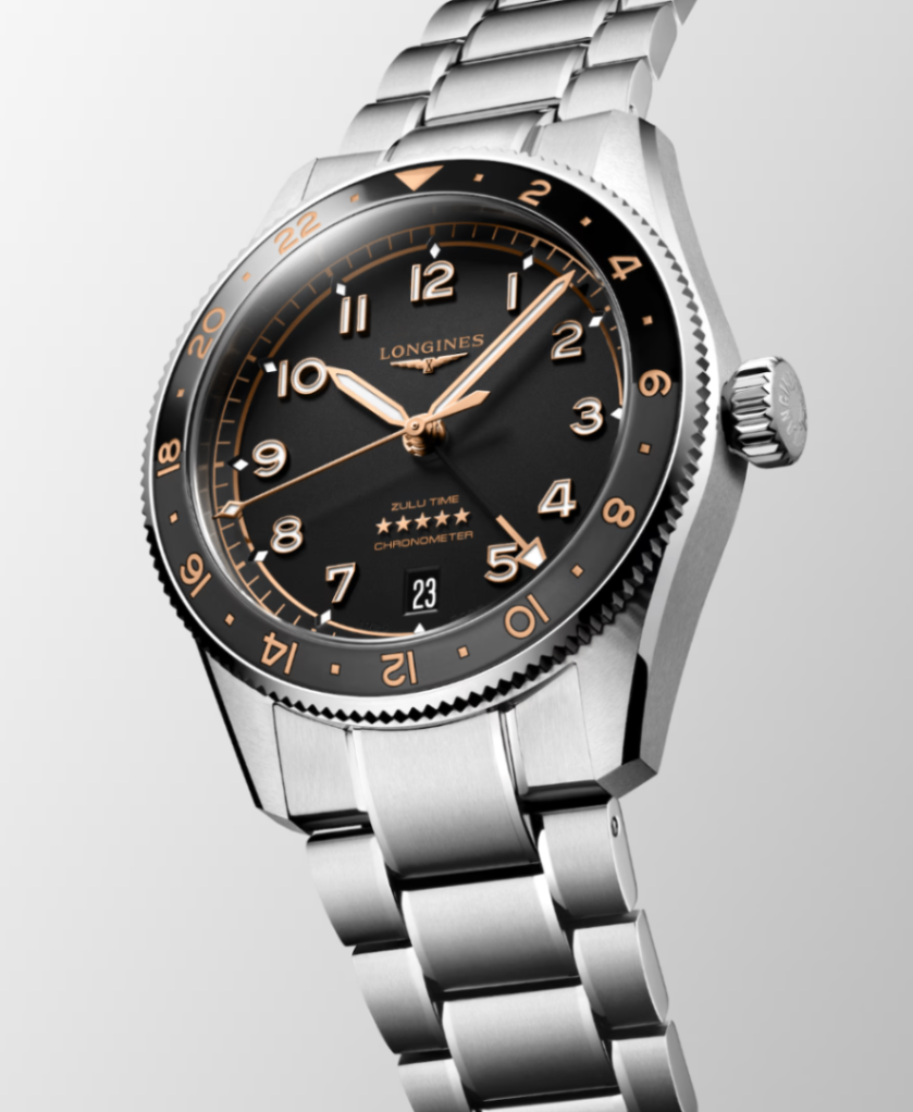 Longines Spirit Zulu Time GMT 39mm Watch with Black Matt Dial
