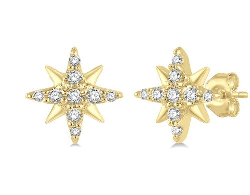 10K YG 1/10cttw Diamond Petite Starburst Stud Earrings