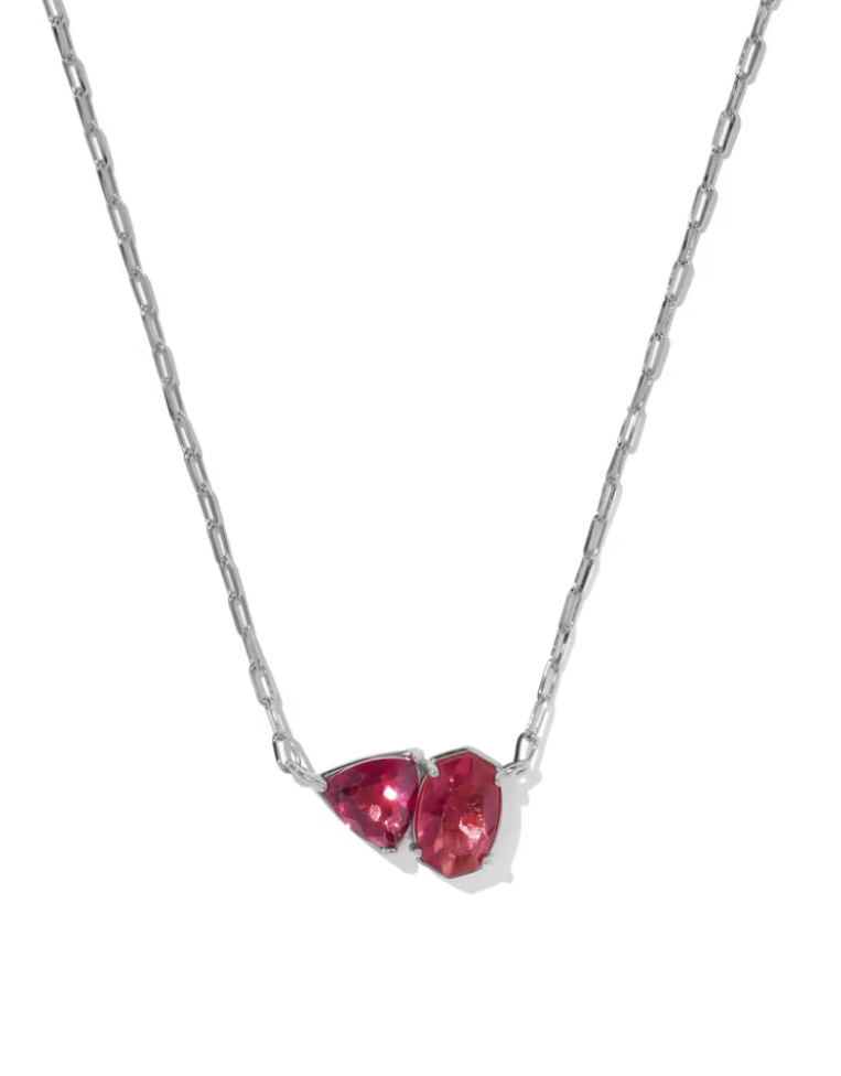 Rhodium Plated January Tatum Short Pendant Necklace in Burgundy Mix by Kendra Scott Main image