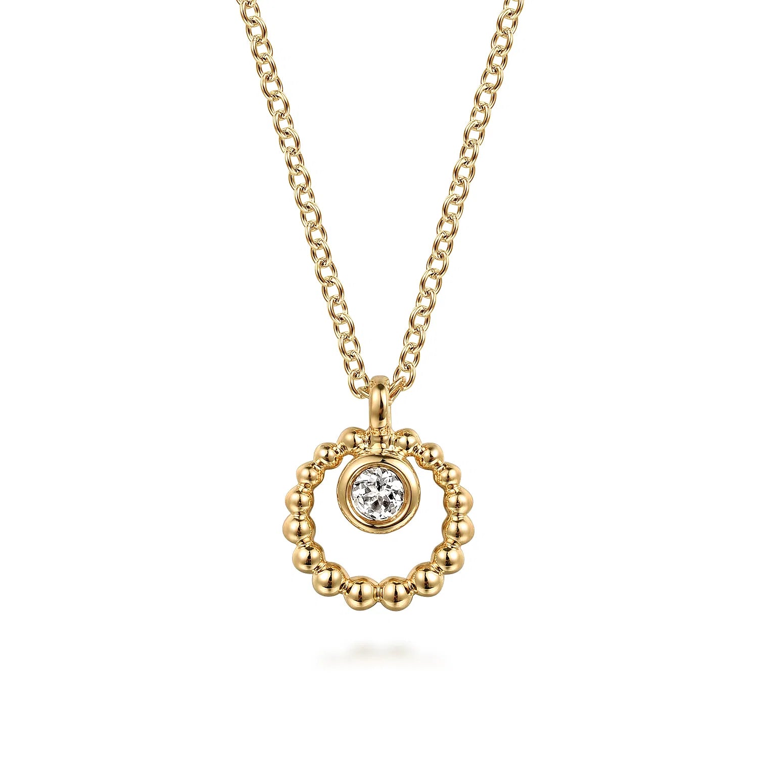 14K YG Bujukan & White Sapphire Circle Pendant Necklace by Gabriel NY