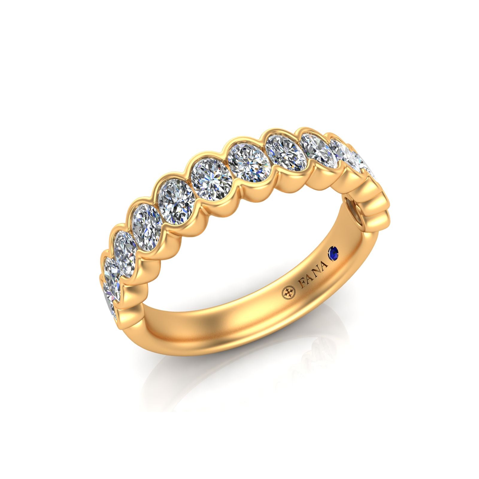 14K YG Oval Diamond Half Bezel Anniversary Band by Fana