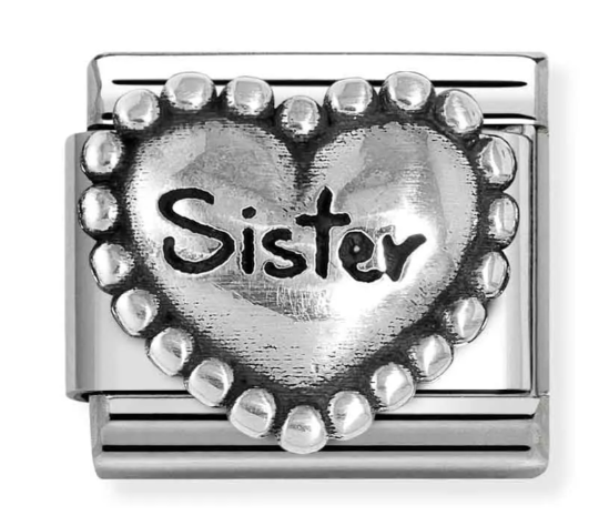 Stainless Steel & Sterling Silver Vintage Sister Heart Charm