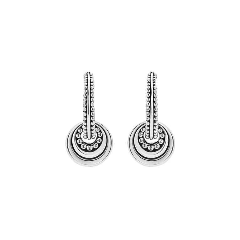 Sterling SilverSignature Caviar Fluted Disc On Beaded Hoop Charm Earrings by Lagos