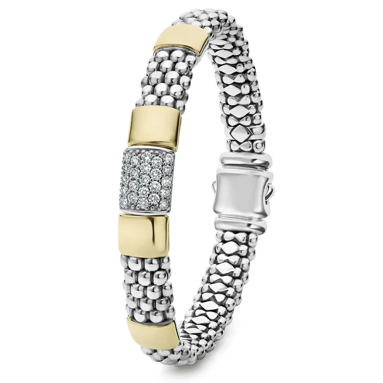 SS/18k High Bar Diamond Pave Field 9mm  Bracelet by Lagos