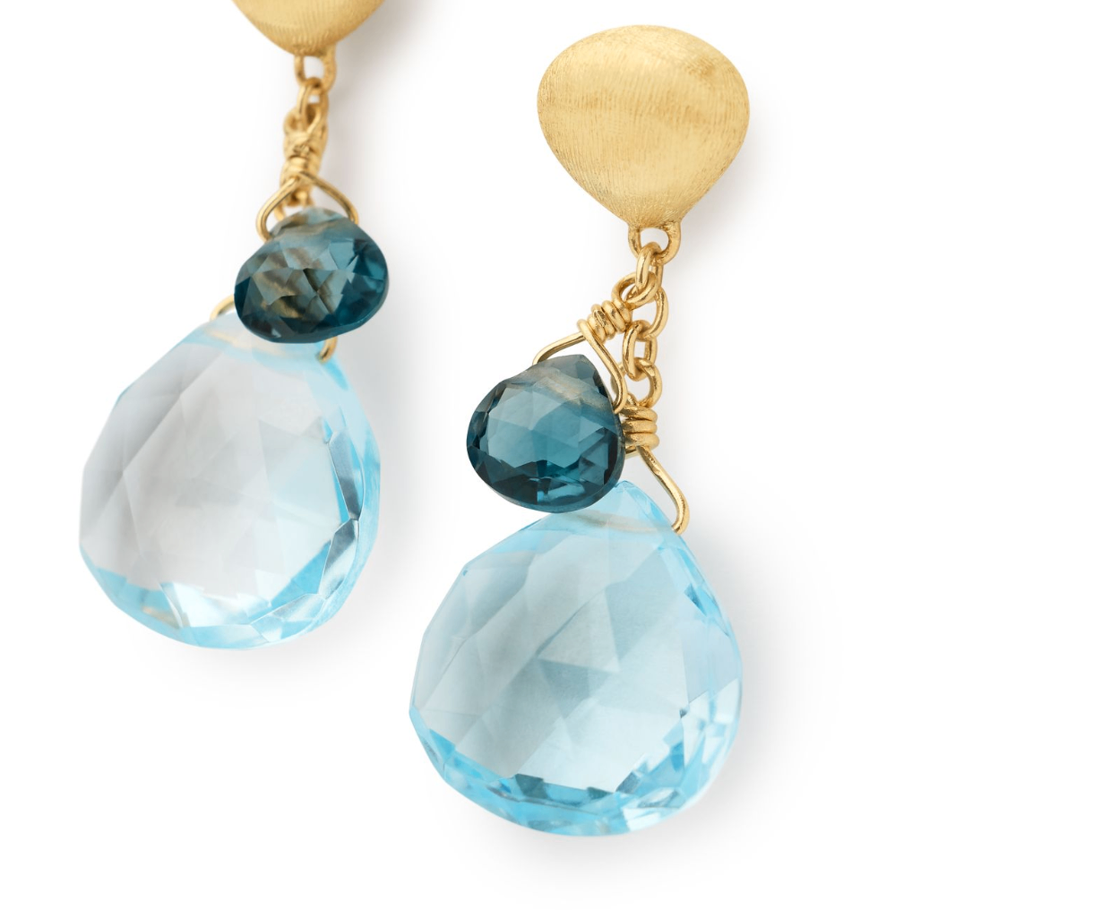 18K YG Paradise Mixed Blue Topaz Drop Earrings by Marco Bicego