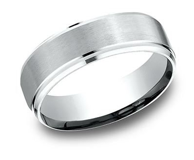 14K White Gold Drop Bevel & Satin Center Light Comfort Fit Band by Benchmark Main image