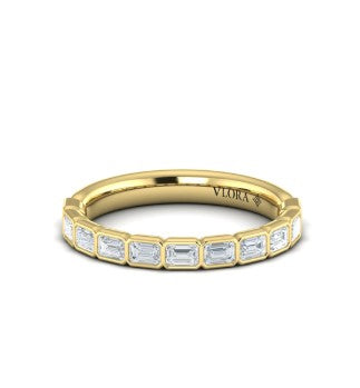 14K YG Bezel Set Emerald Cut Diamond Wedding Band by Vlora