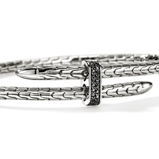 Sterling Silver Spear Flex 4mm Treated Black Sapphire Bangle by John Hardy