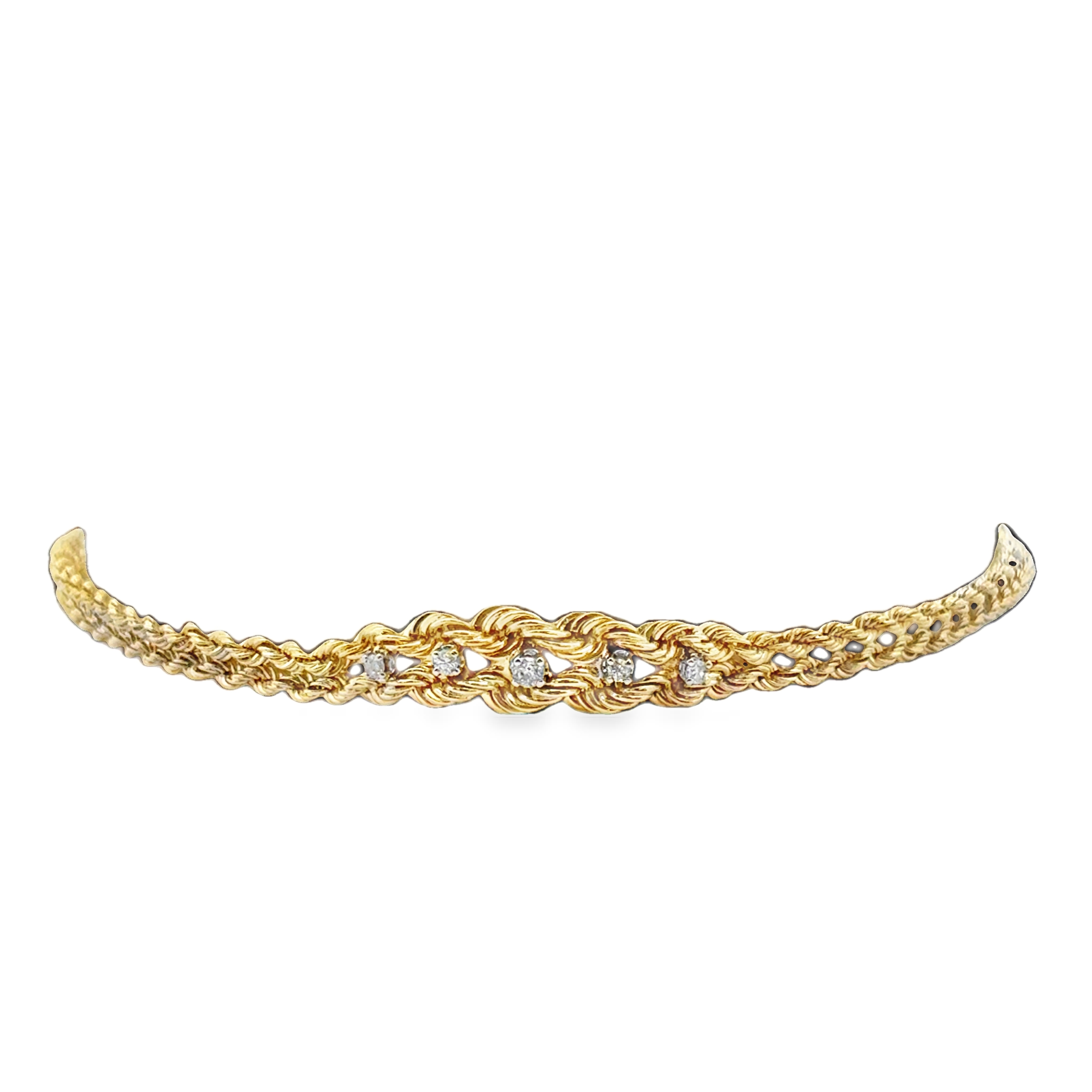 14K YG 5-Diamond Rope Chain Bracelet  *Estate Item Sold as is, Final Sale* Main image