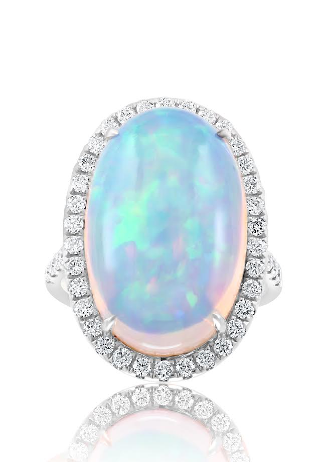 14K WG Oval Opal & Diamond Halo Ring by David Kord Main image