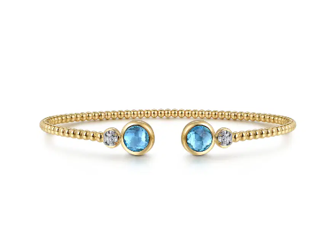 14K White and Yellow Gold Bujukan Diamond and Blue Topaz Bangle by Gabriel Main image