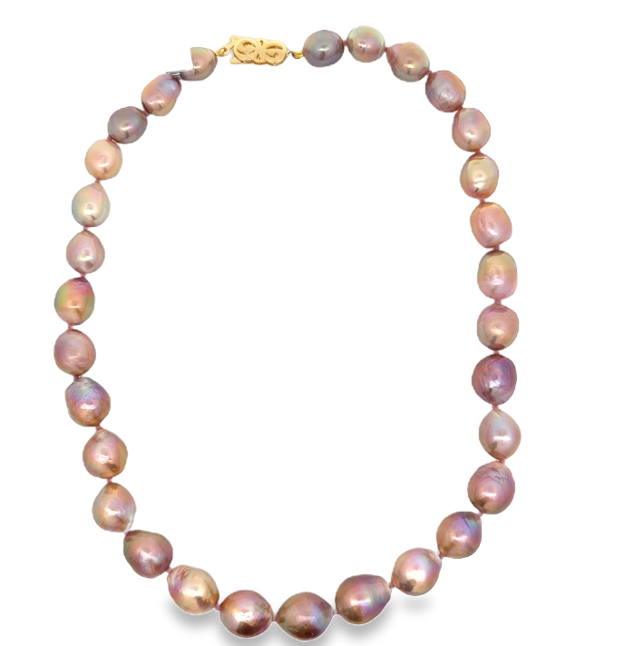 14K YG Multi Color Baroque Freshwater Pearl Strand Necklace (14x10)