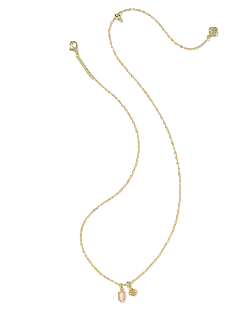 Gold Plated Mini Dira Necklace in Lab Grown Light Pink Opal by Kendra Scott