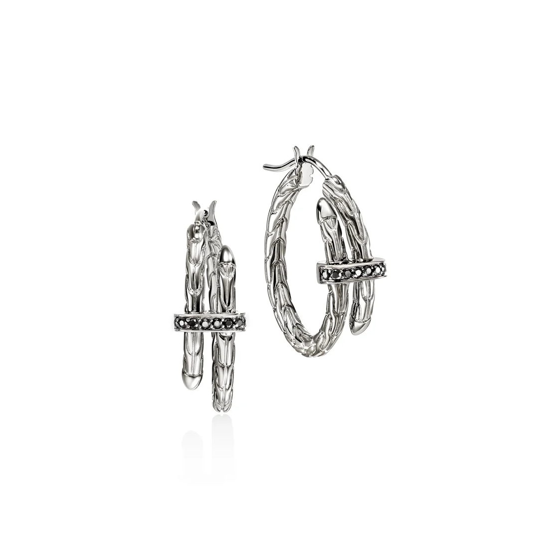 Sterling Silver Spear Treated Black Sapphire Hoops by John Hardy Main image