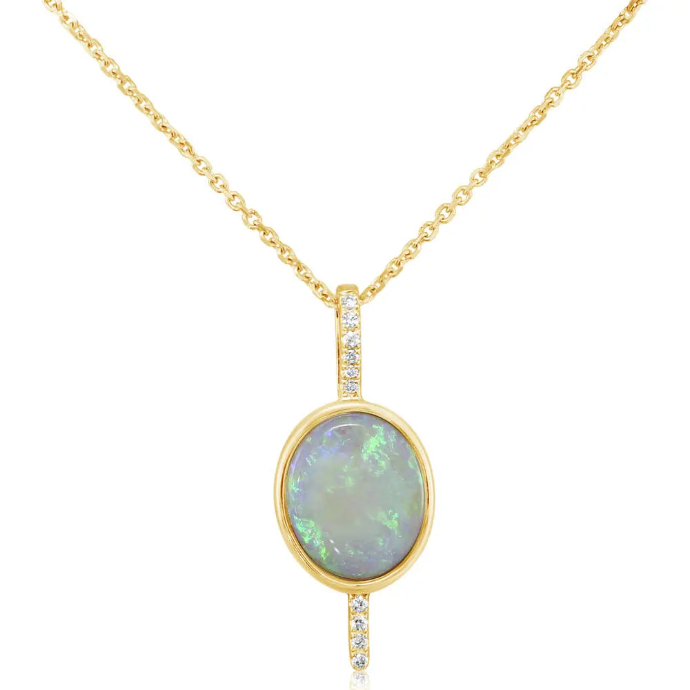 14K YG Australian Opal & Diamond Line Pendant Necklace Main image
