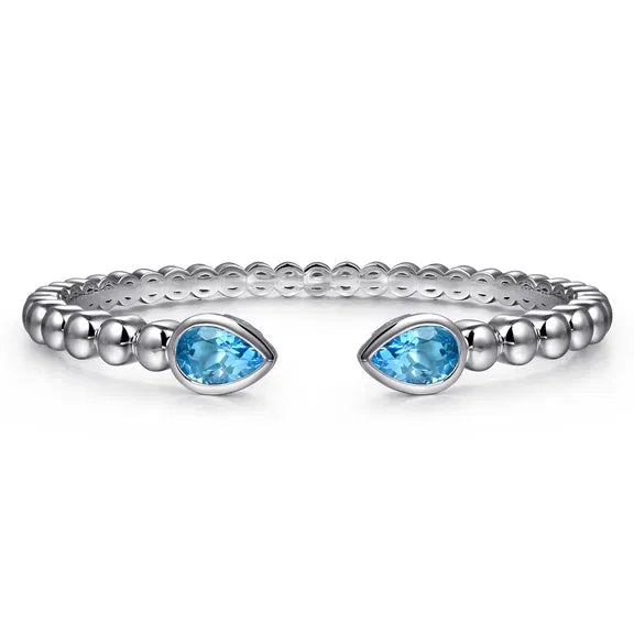 Sterling Silver Bujukan and Pear Shape Blue Topaz Split Bangle Bracelet by Gabriel NY