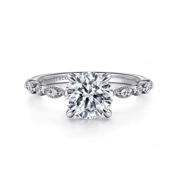 14K WG "Lanna" Round & Marquise Shared Prong Diamond Semi-Mount by Gabriel NY Main image