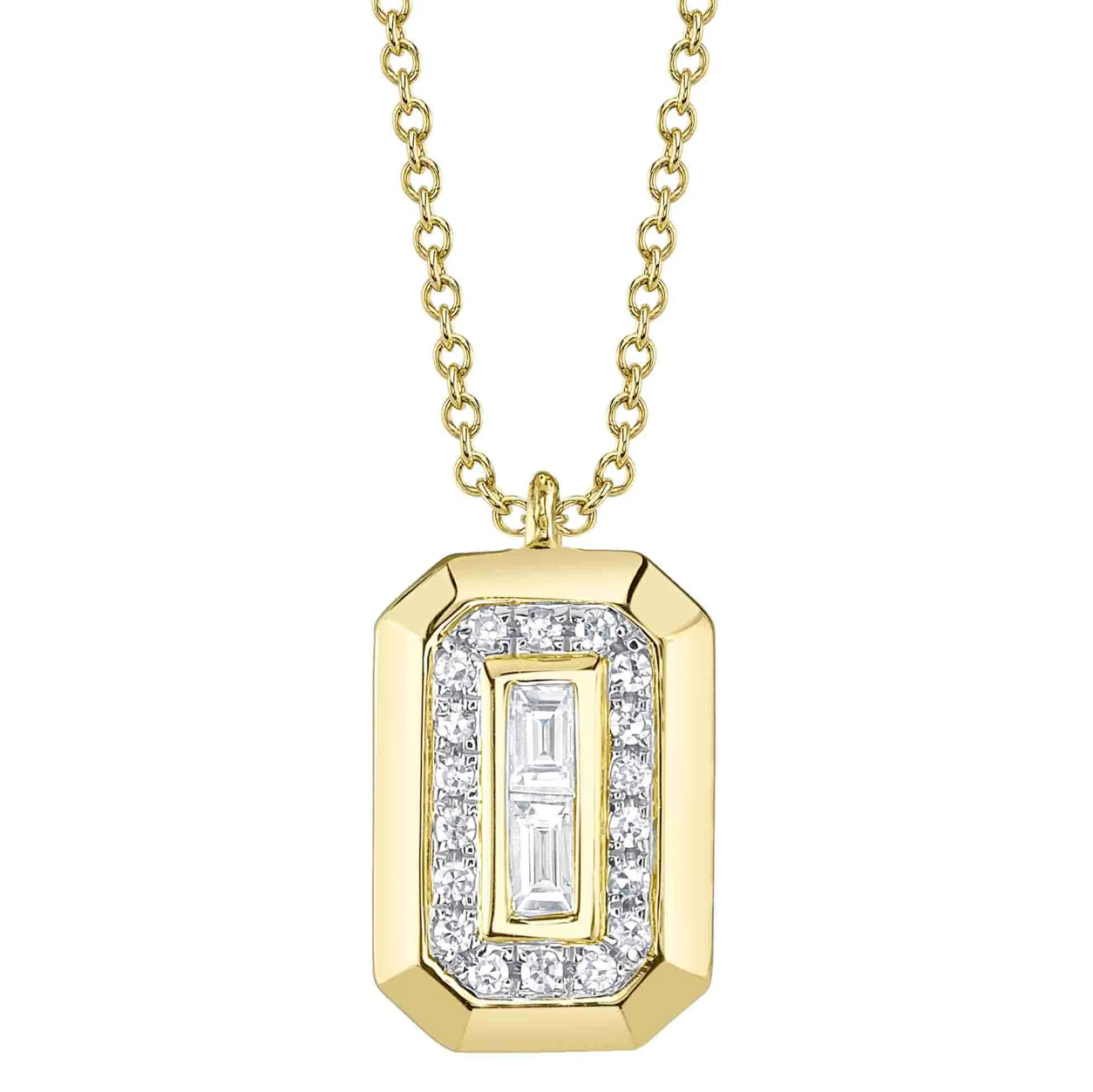 14K YG Diamond Baguette Geo Pendant Necklace by Shy Creation