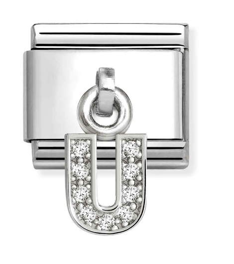 Stainless Steel & Sterling Silver Letter U Initial Dangle Charm Main image
