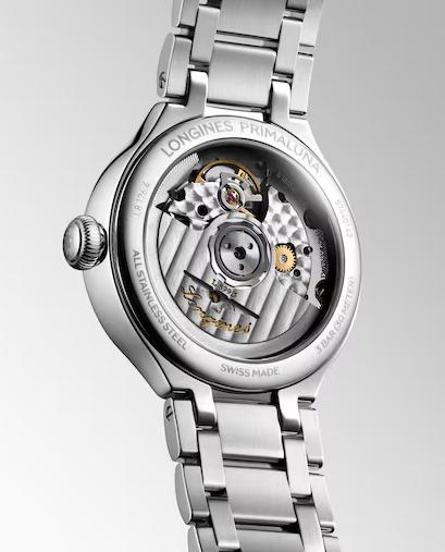 Longines PrimaLuna Moonphase 34mm Watch with Mother of Pearl Dial & Diamond Markers