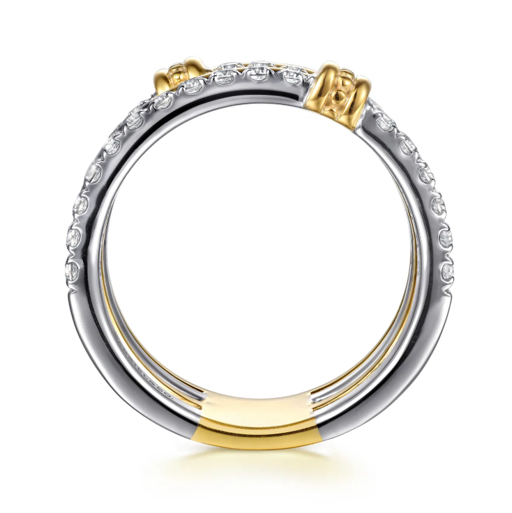 14K Two-Tone Diamond Bar Easy Stackable Wide Band by Gabriel NY Main image