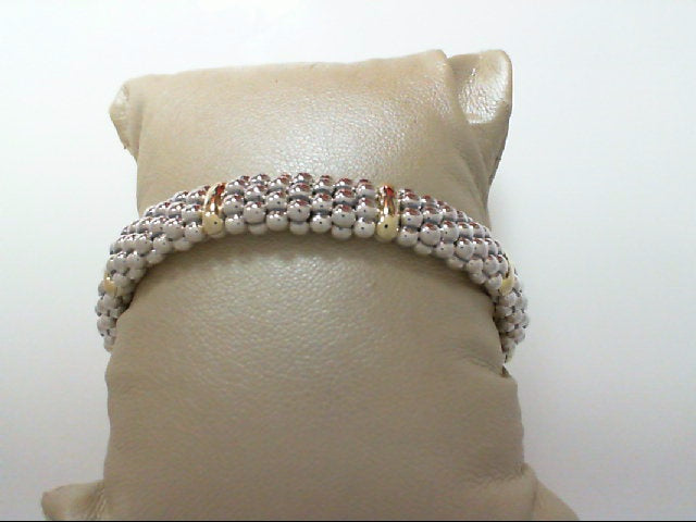 SS/18K Signature Caviar 6 Gold Stations 9mm RP Bracelet by LAGOS Sz M