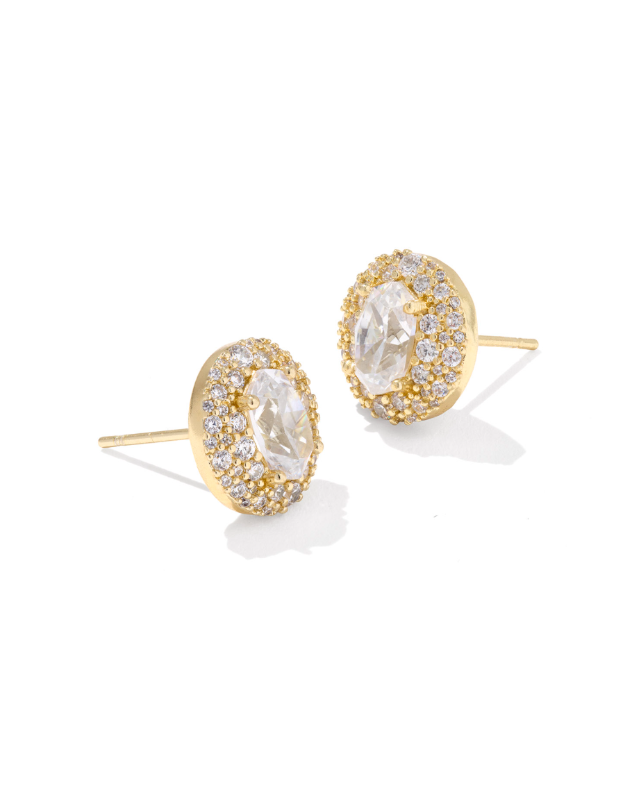 Gold Plated Bella Stud Earrings in White CZ by Kendra Scott