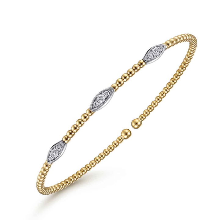 14K Two-Tone  Bujukan Diamond Marquise Stations Bangle by Gabriel NY