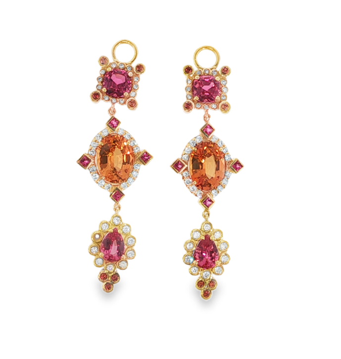 18K Yellow Gold Lily Pad Triple Drop Mahenga & Mandarin Garnet Earring Charms by Erica Courtney Main image