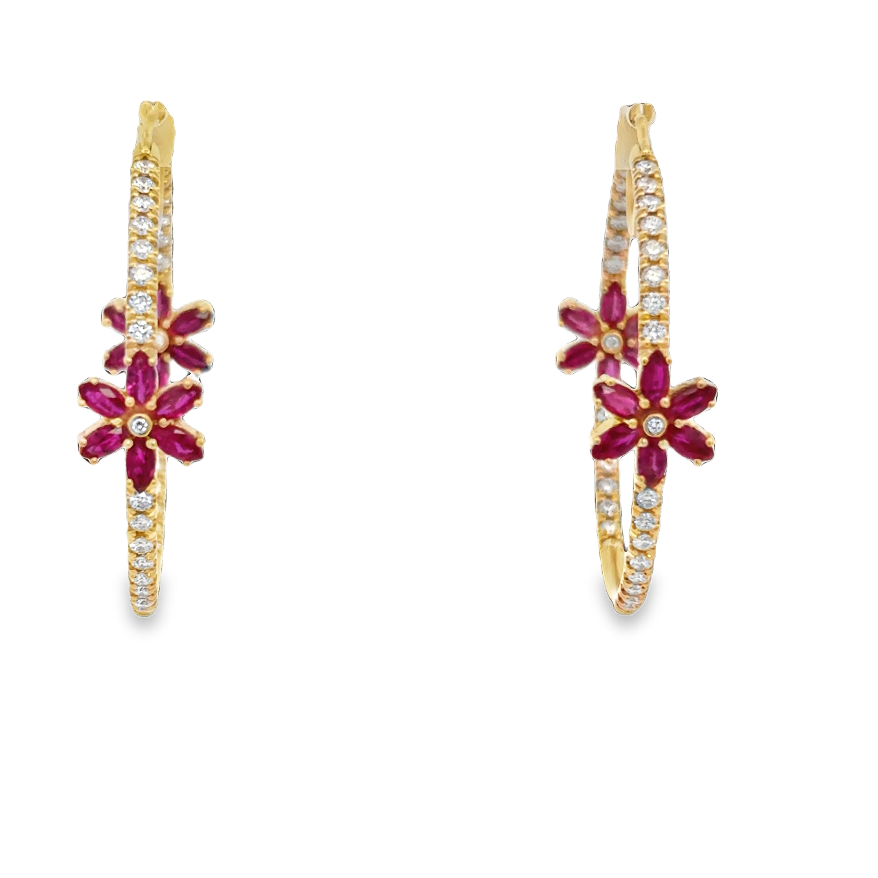 18K YG Ruby Flower & Diamond Inside Out Hoops by Erica Courtney Main image