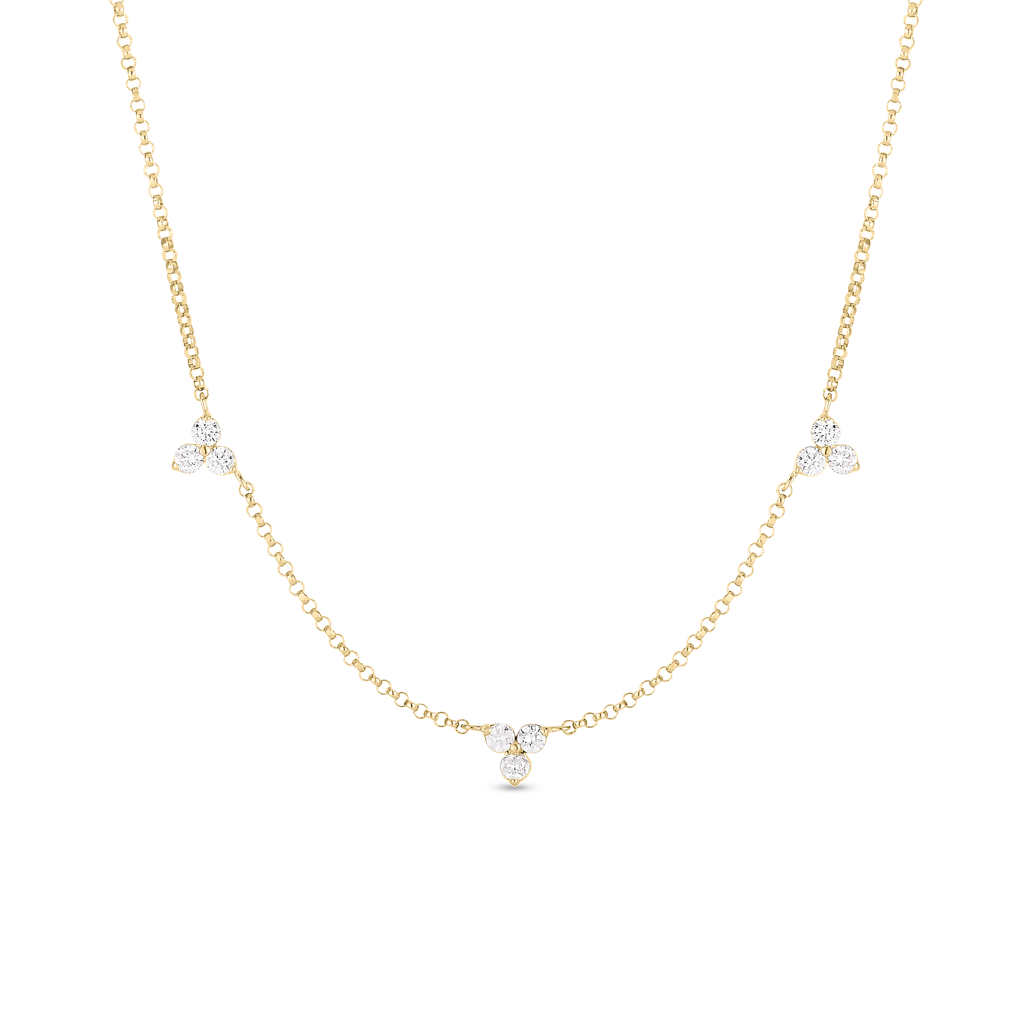 18K YELLOW GOLD DIAMONDS BY THE INCH 3 STATION FLOWER NECKLACE BY ROBERTO COIN Main image
