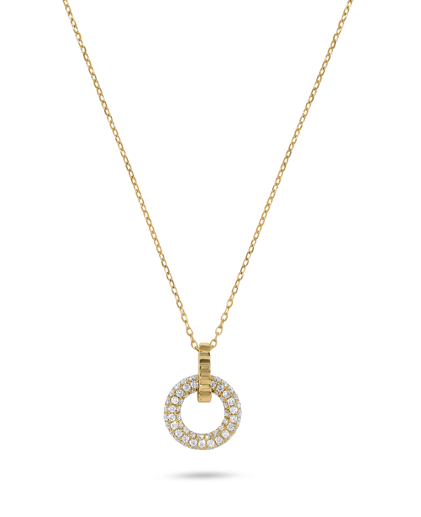 14K Yellow Gold Pave Diamond Open Circle Pendant Necklace Main image