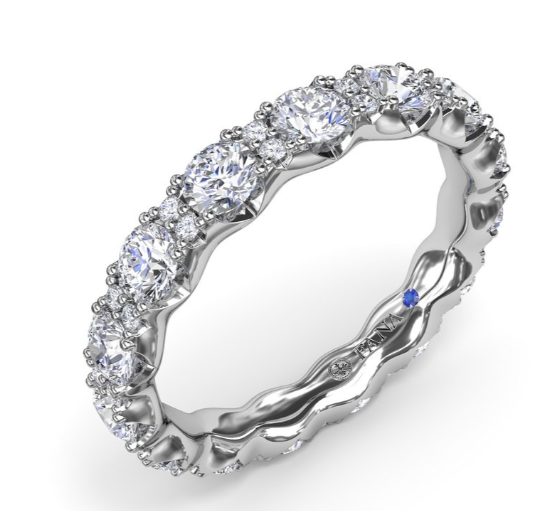 14K WG Round Diamond Scalloped Eternity Band by Fana