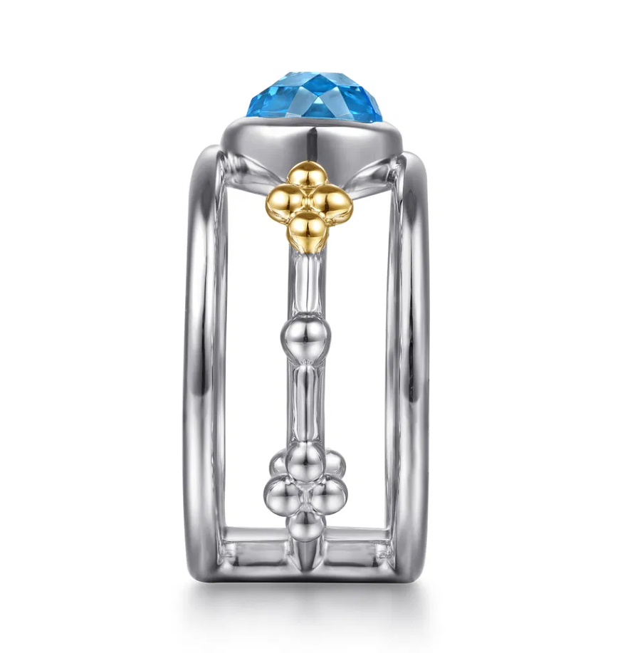 Sterling Silver & 14K YG Bujukan Blue Topaz Wide Band Ring by Gabriel NY