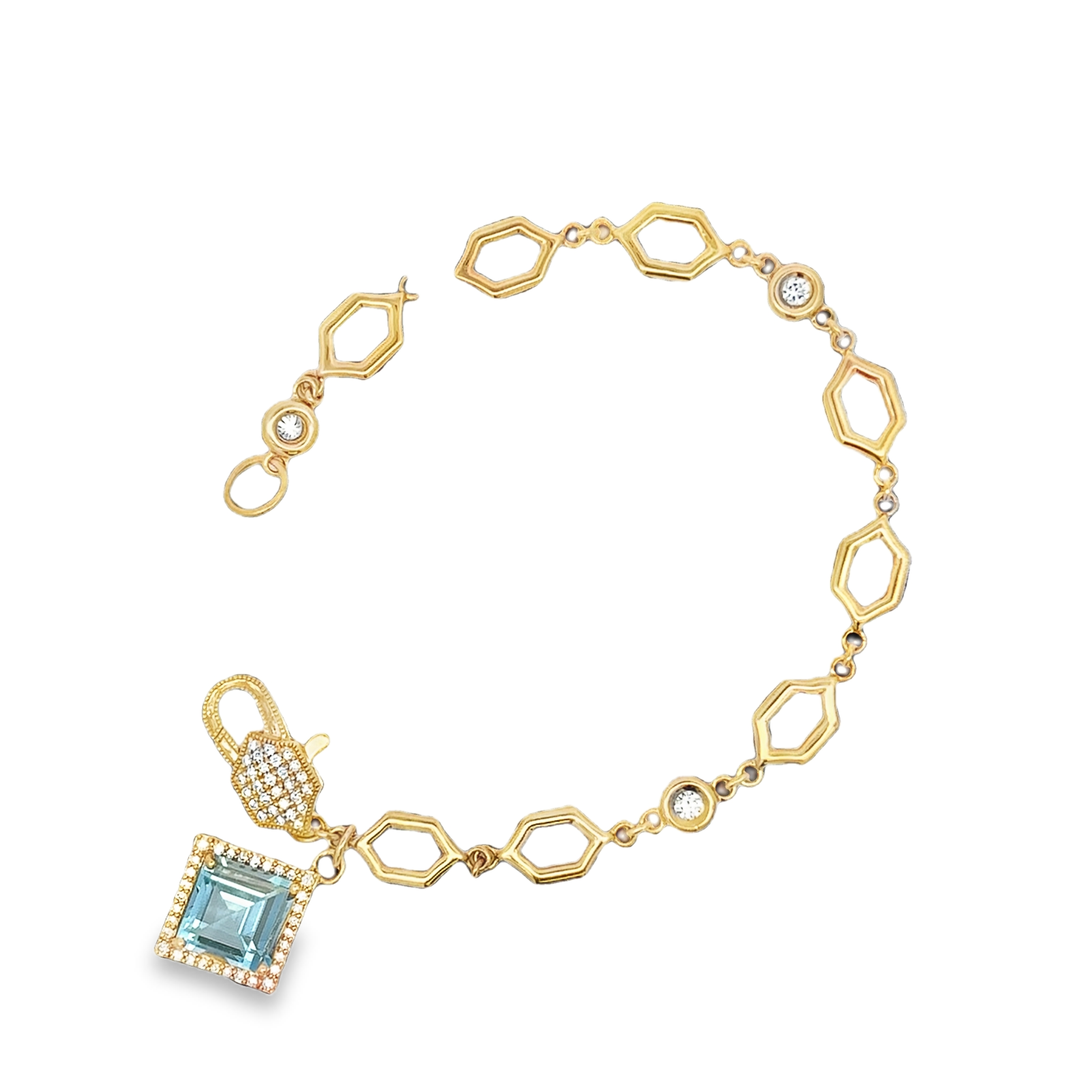 18K YG Hex Bracelet with Aqua Charm by Erica Courtney Main image
