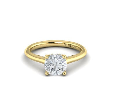 14K Yellow Gold Round Diamond Cathedral Solitaire Semi-Mount with Diamond Accents by Vlora