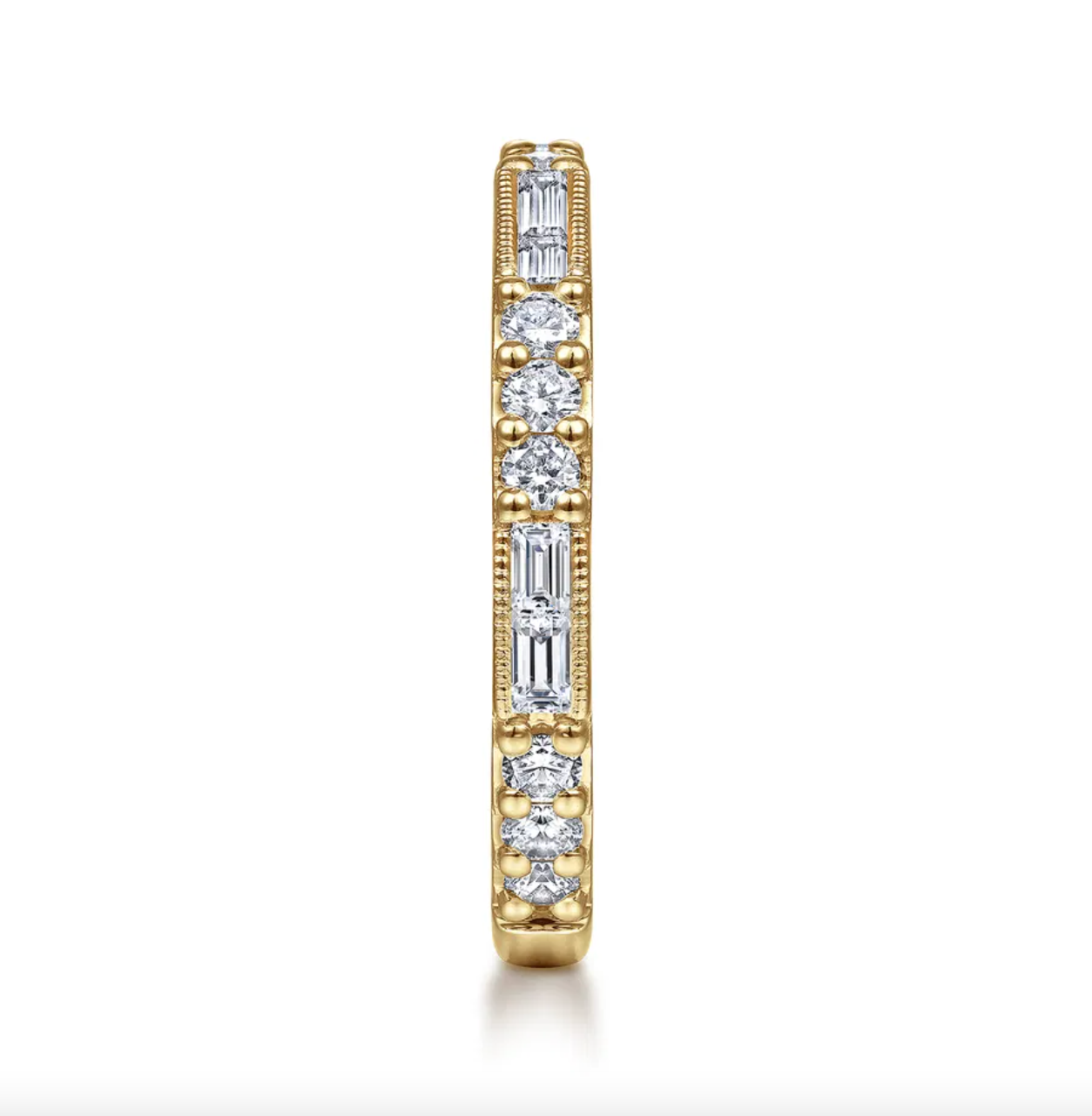 14K YG Baguette & Round Diamond Stackable Band by Gabriel NY Secondary image