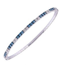 14K WG Petite White & Irradiated Blue Diamond Alternating Flexi Bangle