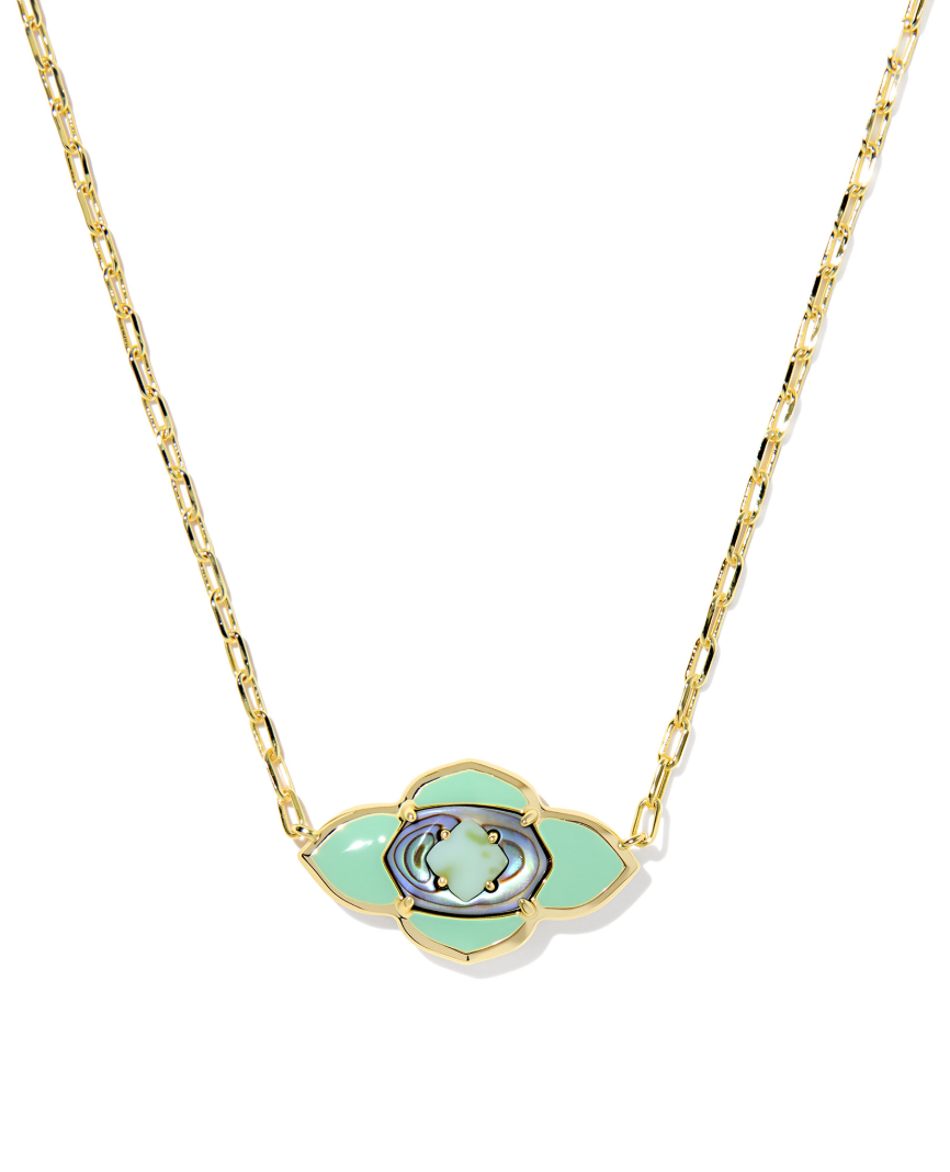 Gold Plated Abbie Medallion Pendant Necklace in Abalone Sea Green Mix by Kendra Scott