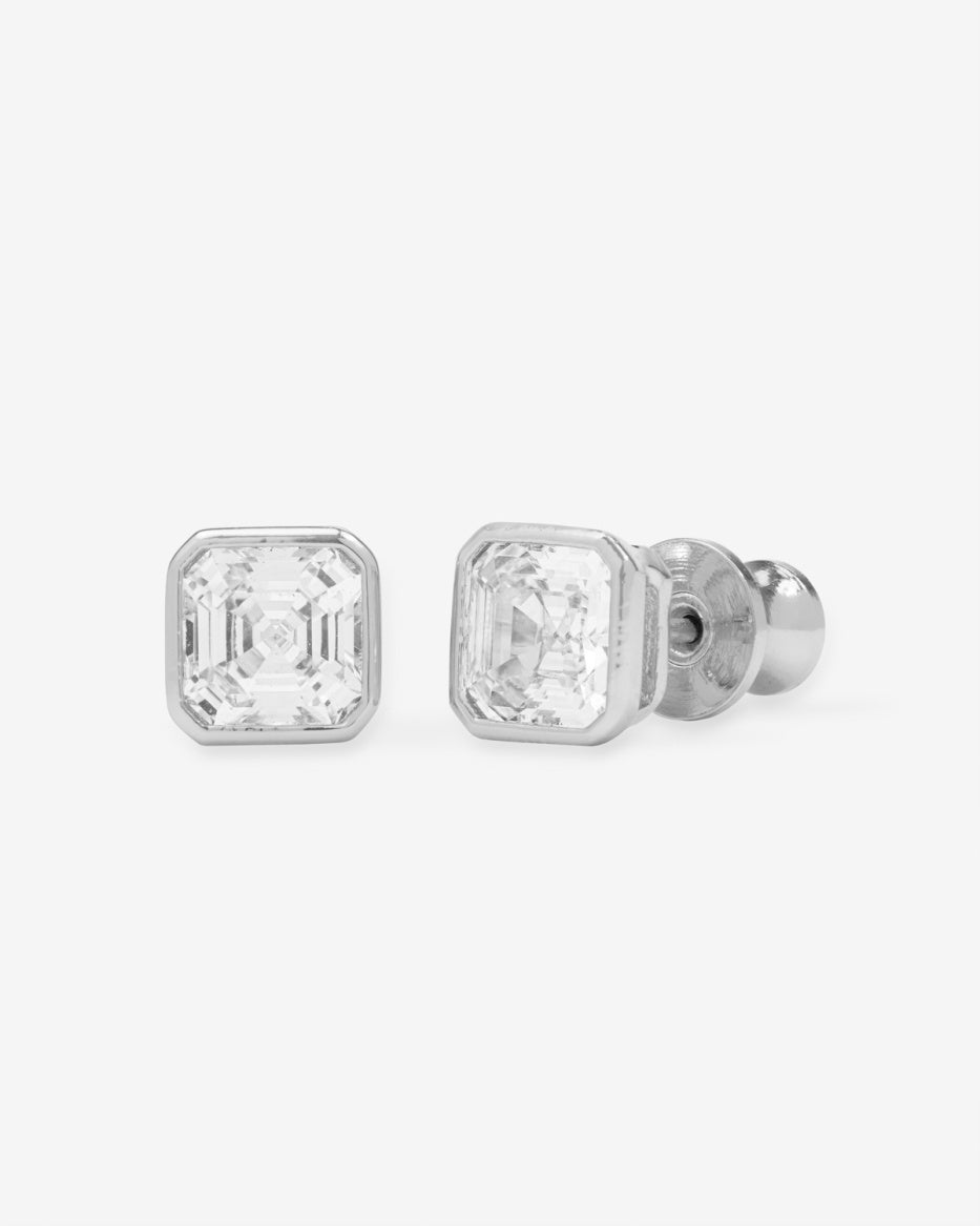 Silver Plated 6mm Duchess Asscher Bezel Studs in CZ by Melinda Maria