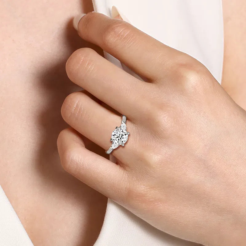 14K WG "Reema" Three-Stone Diamond Lotus Semi-Mount by Gabriel NY