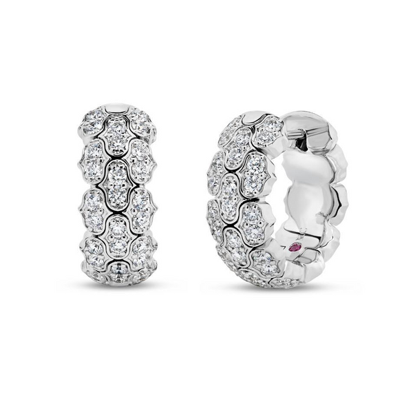18K White Gold Diamond Cobra Huggies by Roberto Coin