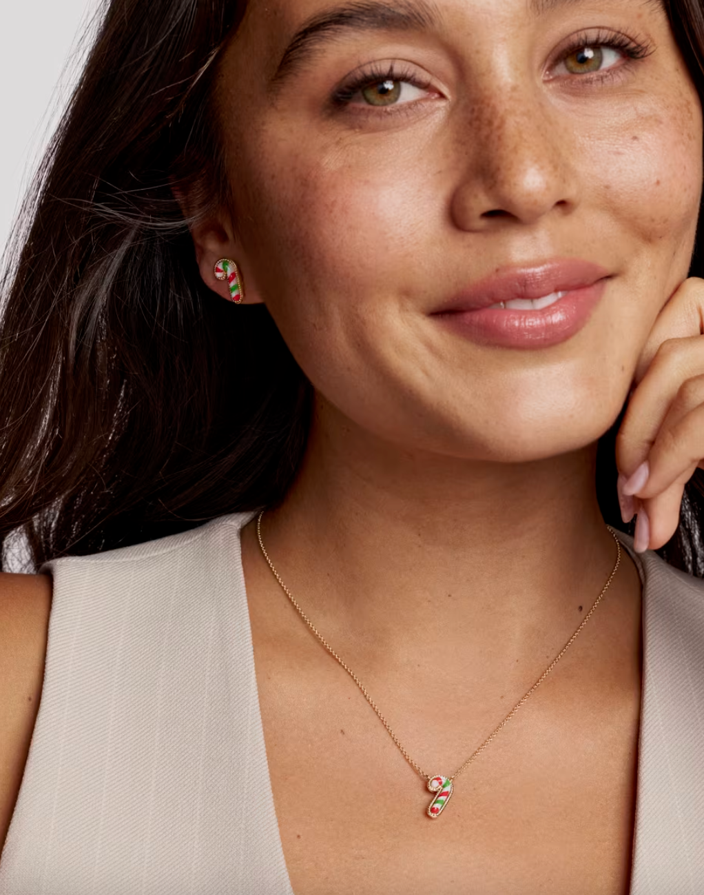 Gold Plated Candy Cane Stud Earrings in Red Green Mix by Kendra Scott