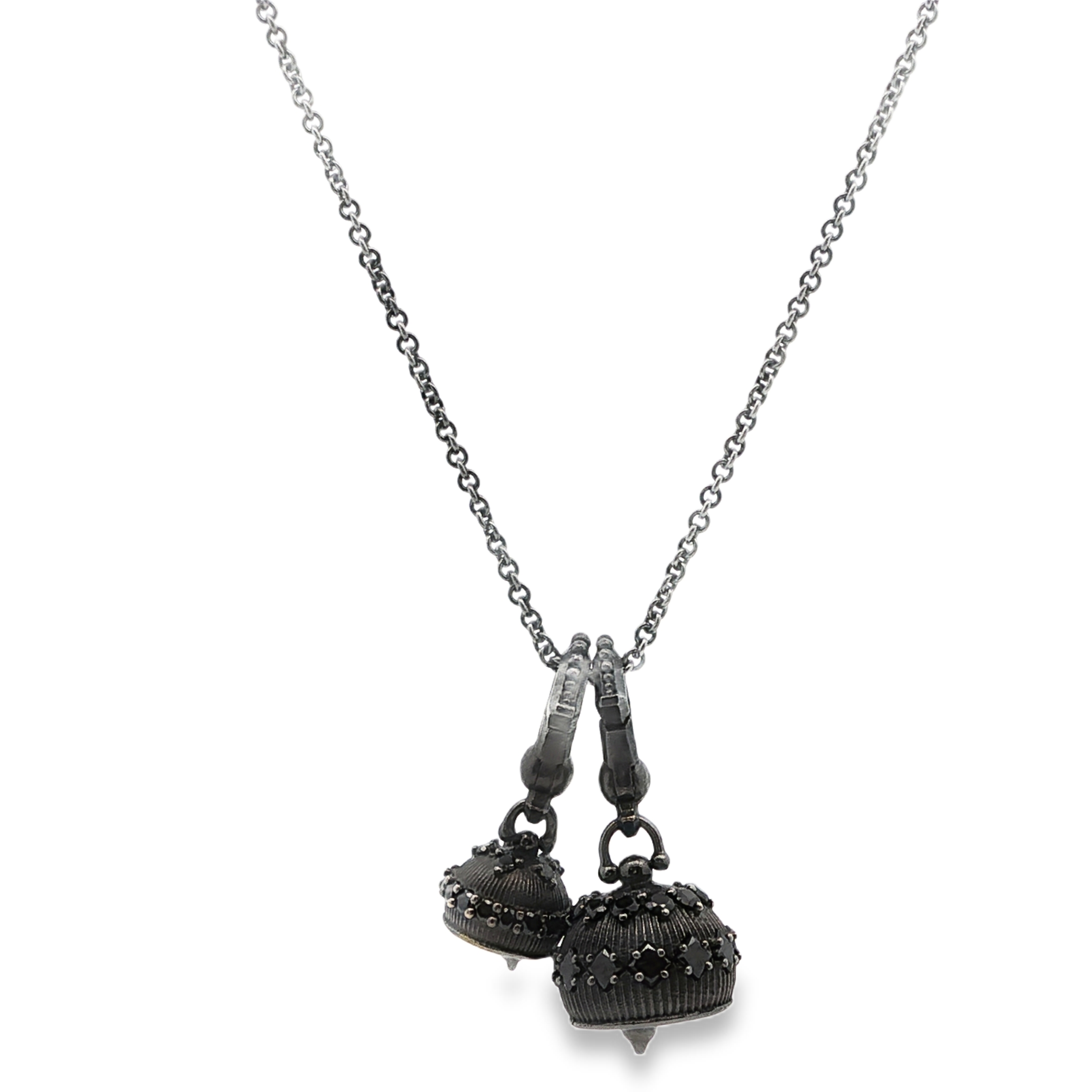 18K Black Rhodium & Black Diamond Double Bell Necklace *Estate Item Sold as is, Final Sale*