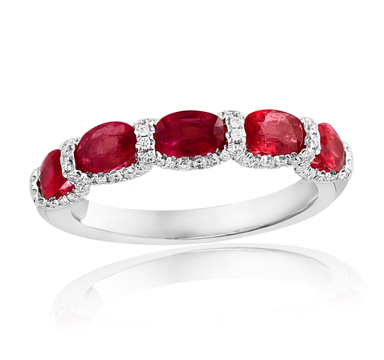 18K WG Oval Ruby & Pave Diamond U-Prong 5-Stone Band Main image
