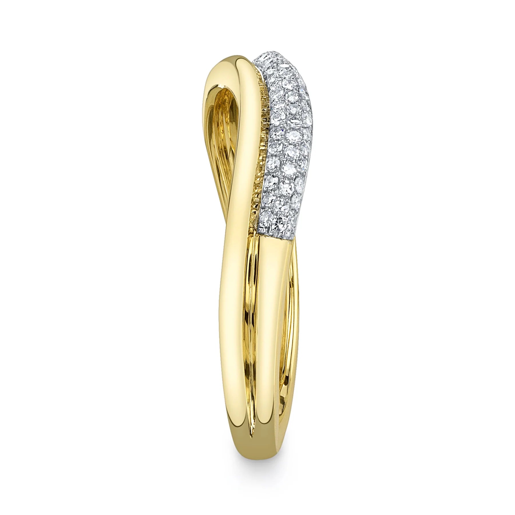 14K YG Diamond & Polished Gold Wave Band